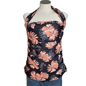 Tropical Print  Black & Peach Women's Tankini Size L